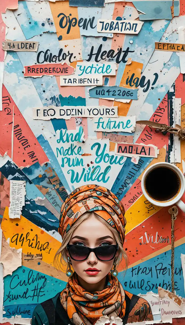 Mixed Media Vision Board With Woman Portrait And Butterfly