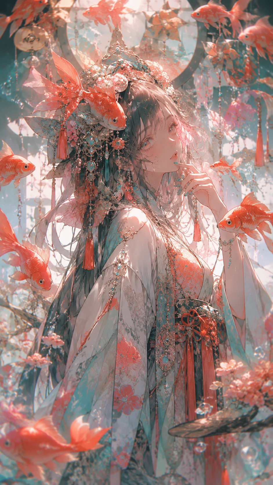 Theatrical anime illustration with bright pastel colors