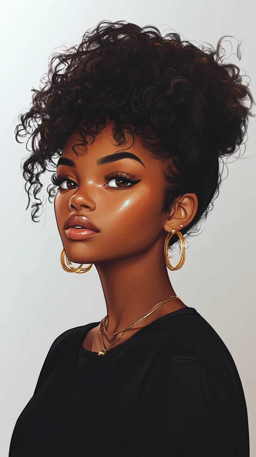 Stylized portrait of a young black woman with short silver hair