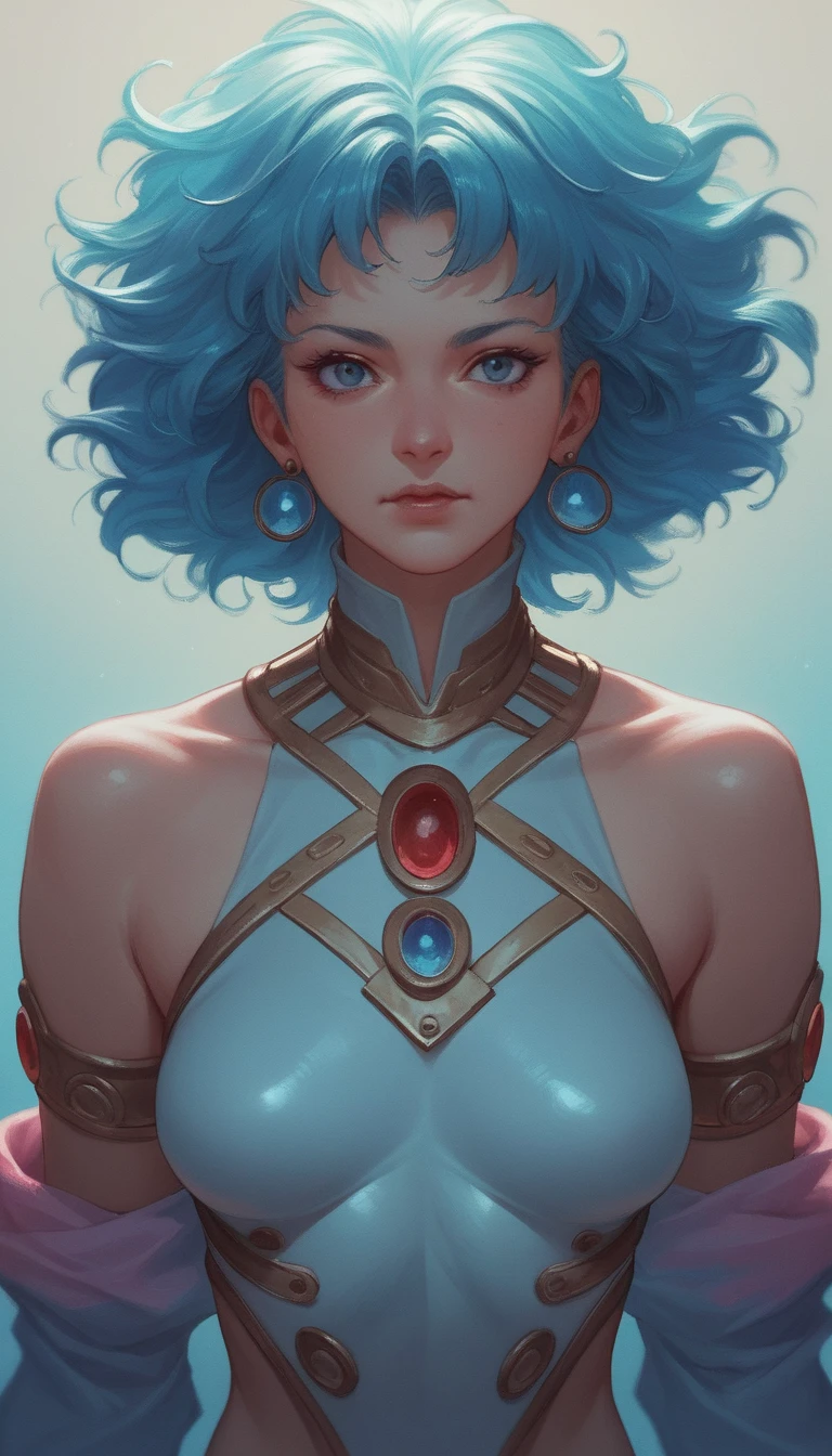 Neon game girl in vibrant retro costume close up
