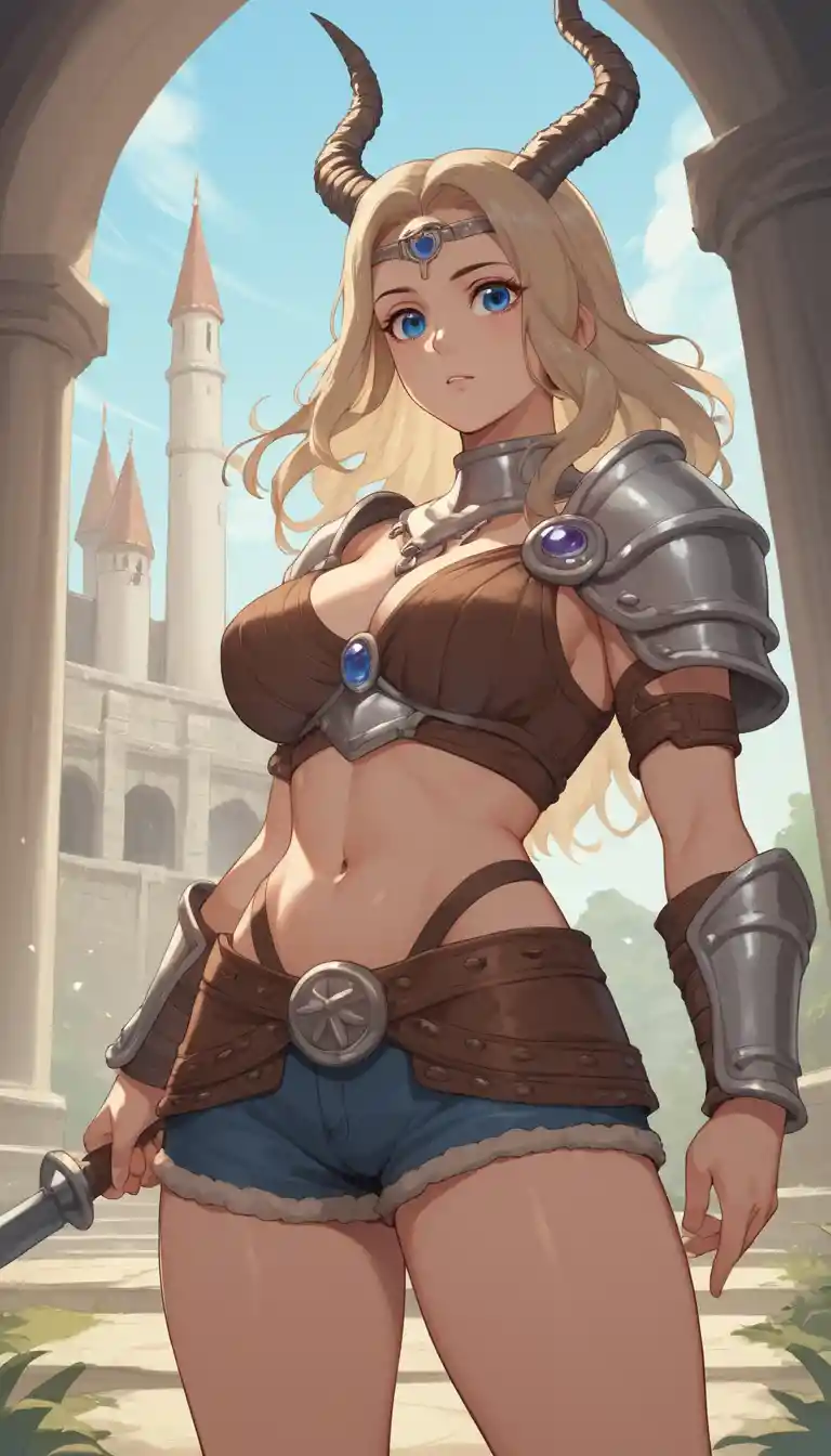 Curvaceous gazelle warrior woman in a grand fantasy palace