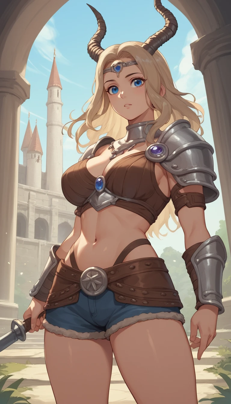 Curvaceous gazelle warrior woman in a grand fantasy palace
