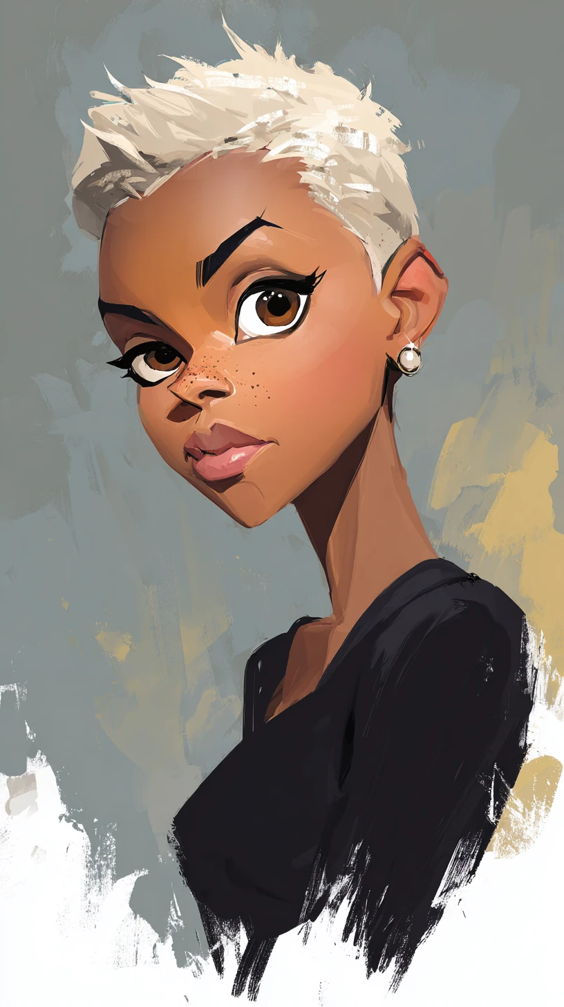 Stylized digital portrait of a girl with short silver hair