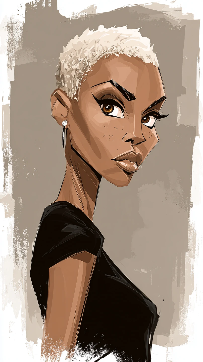 Stylized portrait of a black woman with short silver hair