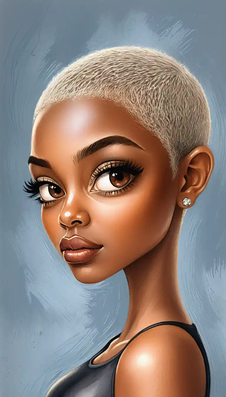 Stylized digital portrait of a black girl with silver hair