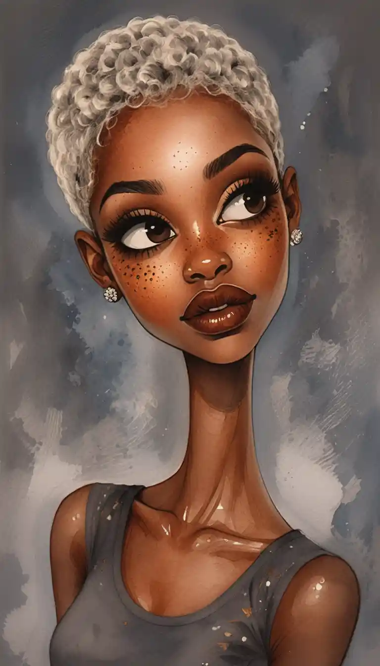 Stylized portrait of a black girl with short silver hair