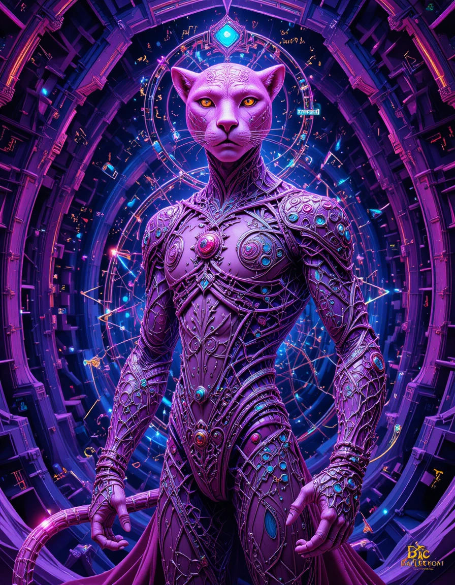 Psychedelic pink panther warrior in fractal geometric armor