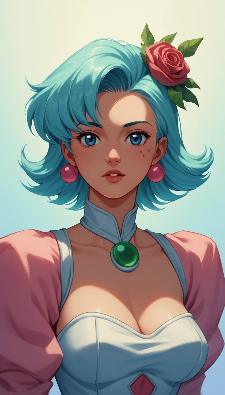 Neon retro girl portrait with dreamy pixelated style