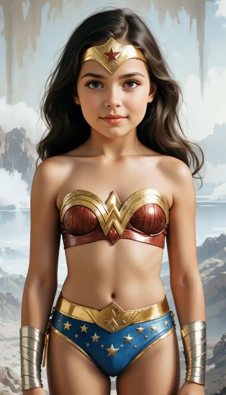 Young girl in superhero inspired bikini costume