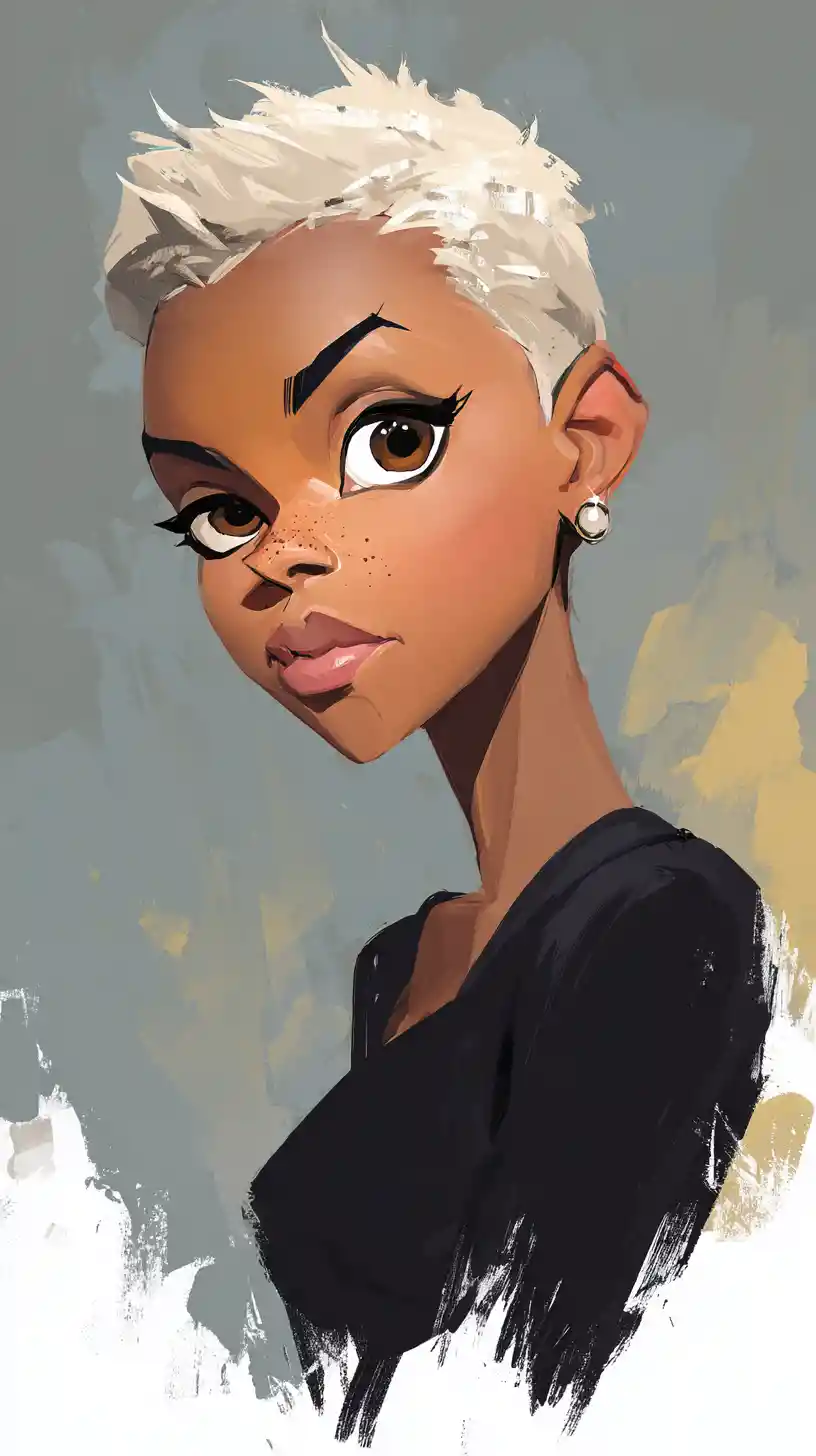 Stylized digital portrait of a girl with short silver hair