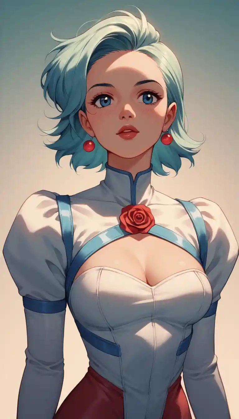네온 미래형 의상을 입은 애니메이션 게임 소녀 클로즈업