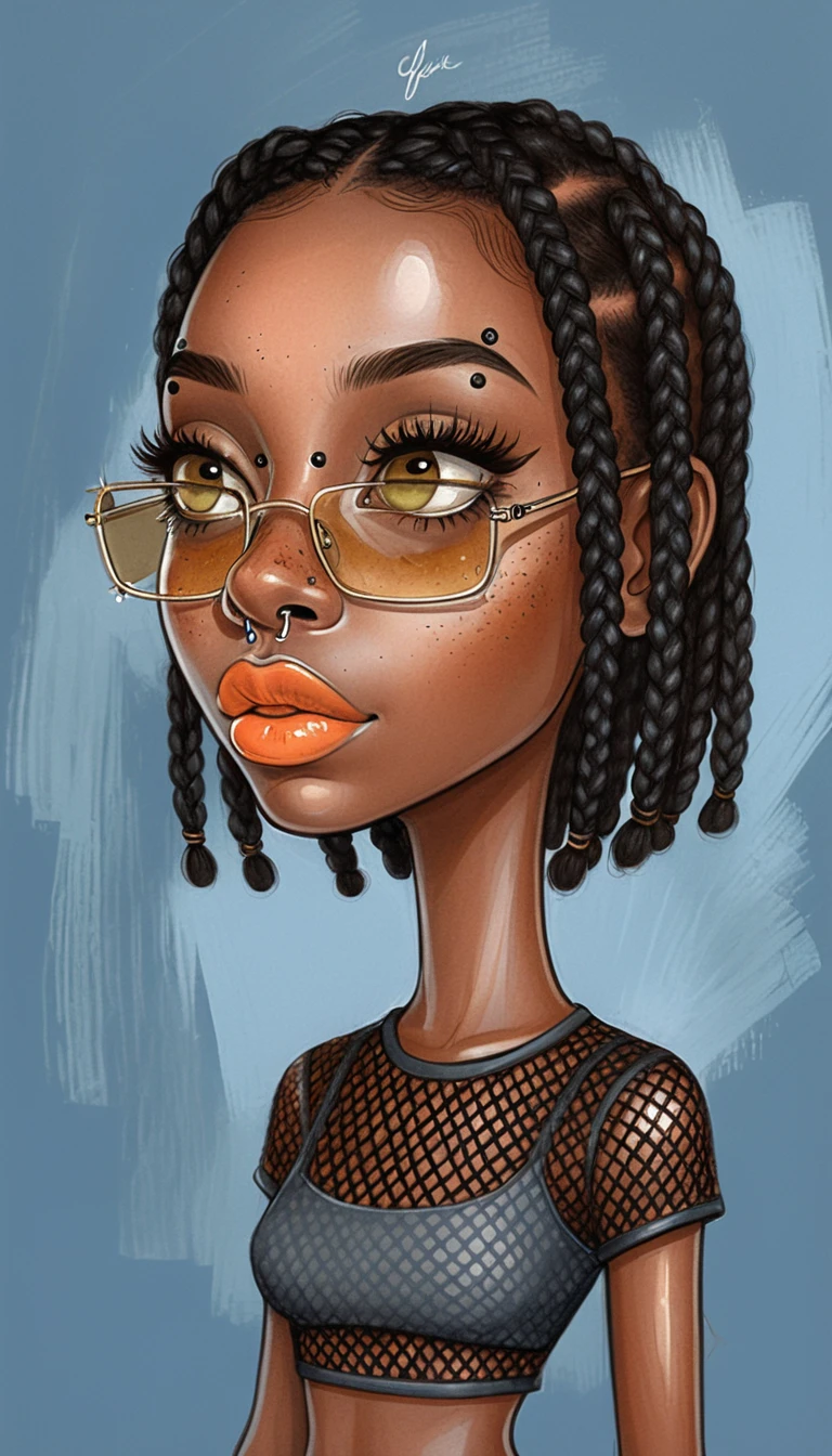 Stylized portrait of a girl with braids and piercings