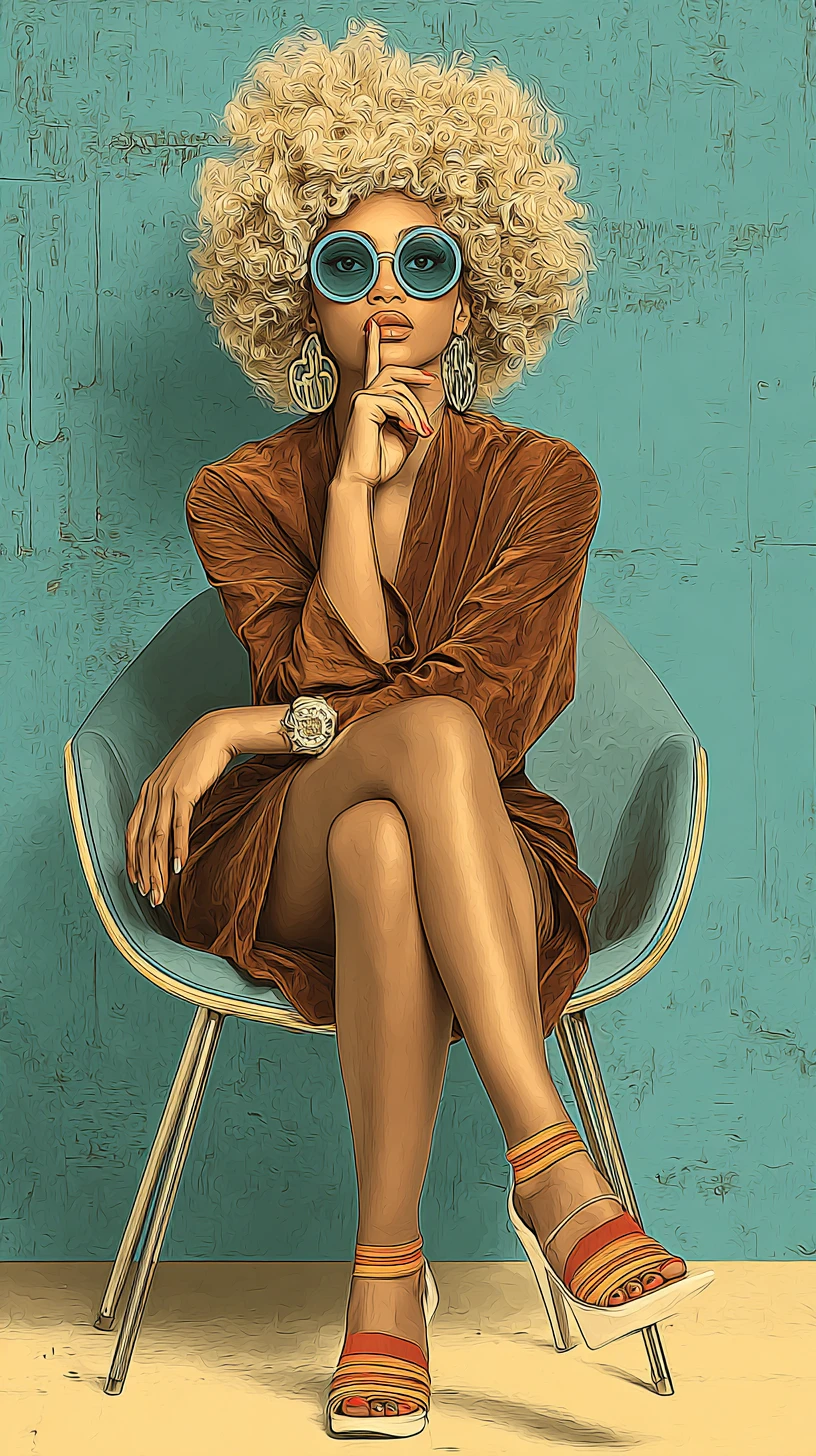 Blonde woman in retro chair with bold pop art style
