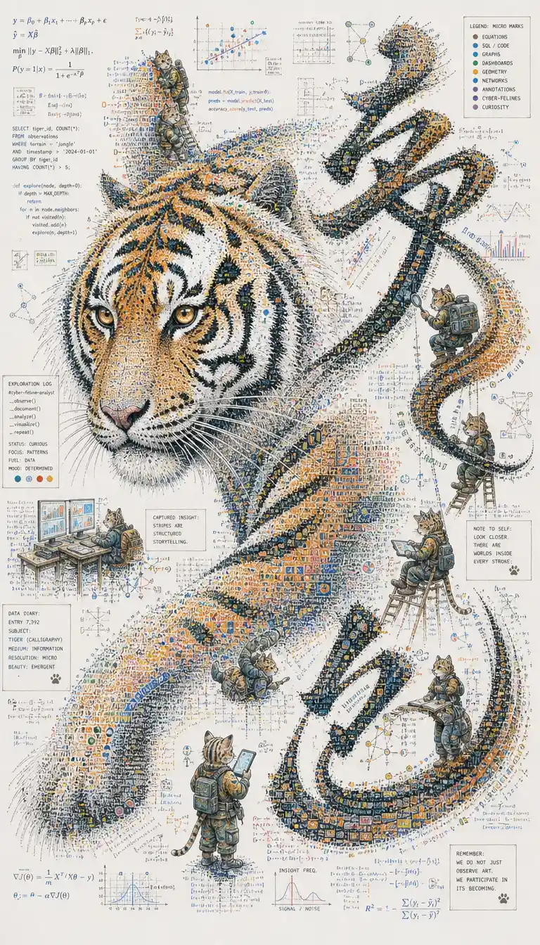 Tiger calligraphy built from microscopic data equations