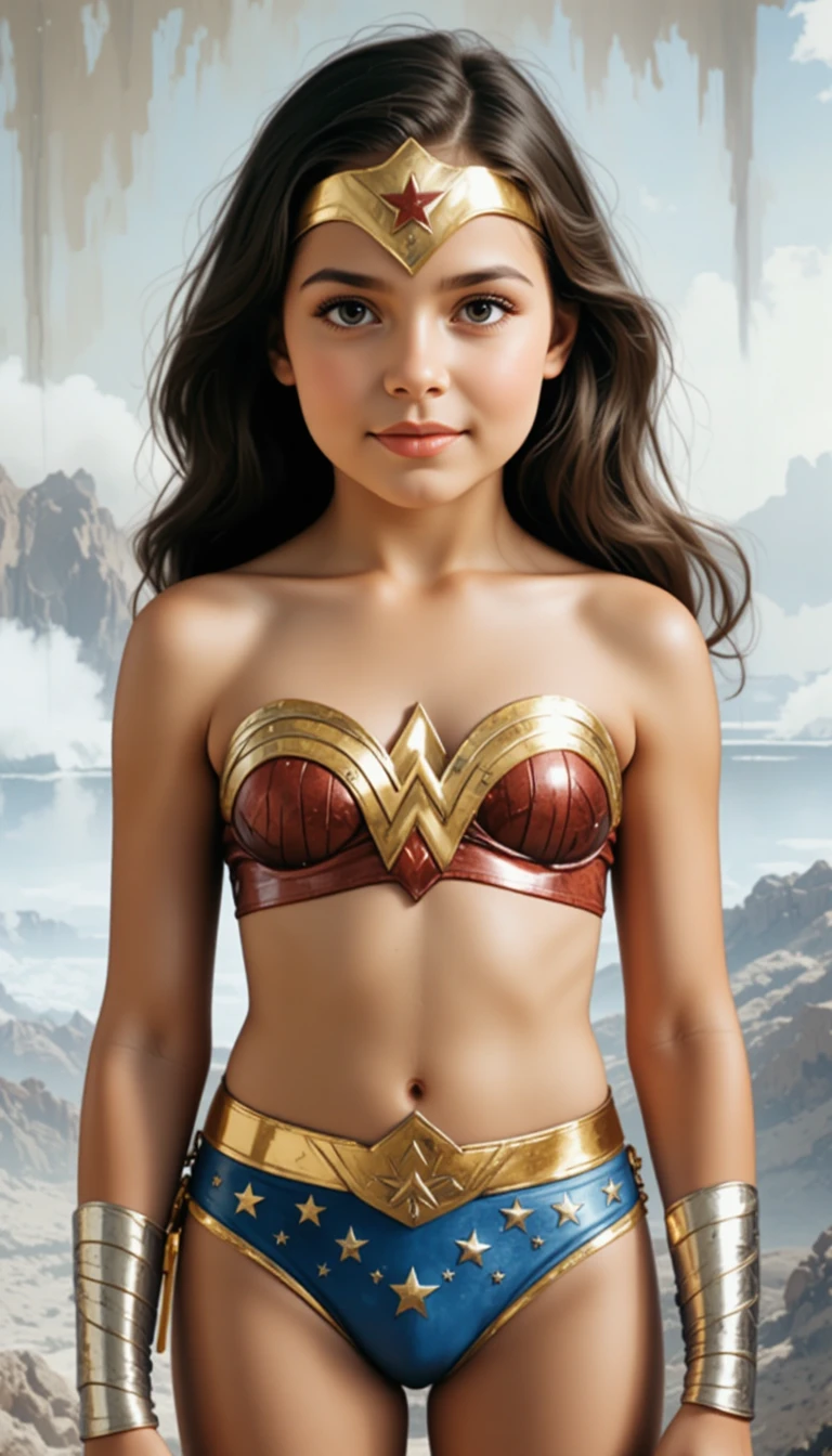 Young girl in superhero inspired bikini costume