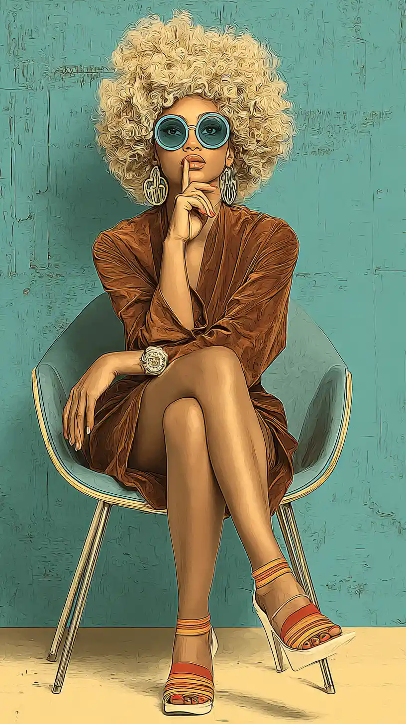 Blonde woman in retro chair with bold pop art style