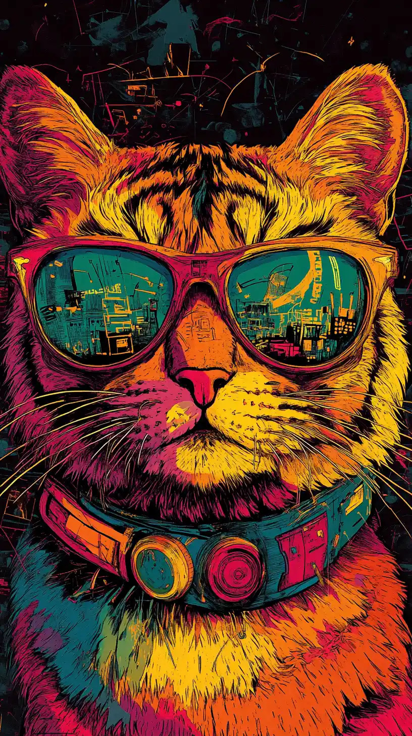 Optical illusion art shifting between tiger and cybernetic kitten