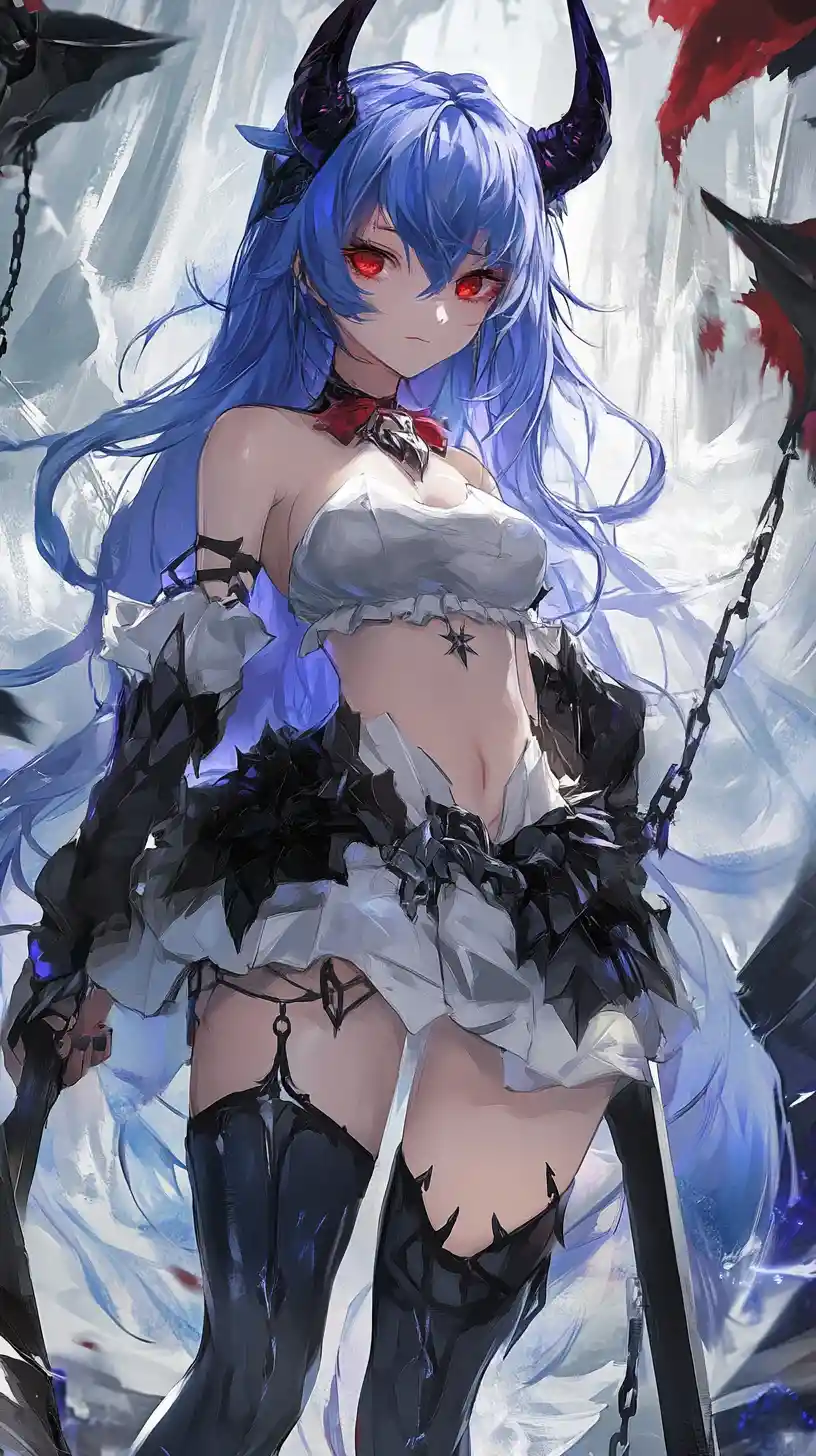Anime warrior girl with crystal arm before ruined crystal wall