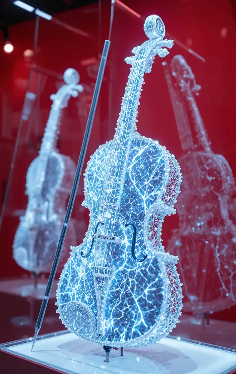 Glowing Violin Silhouette Made Of White Lightning Particles