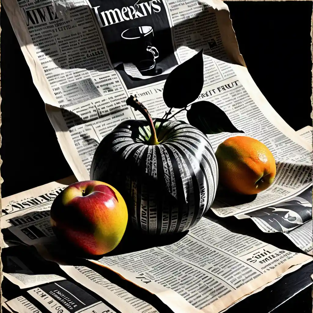 Dramatic still life fruit arrangement with glass and fabric