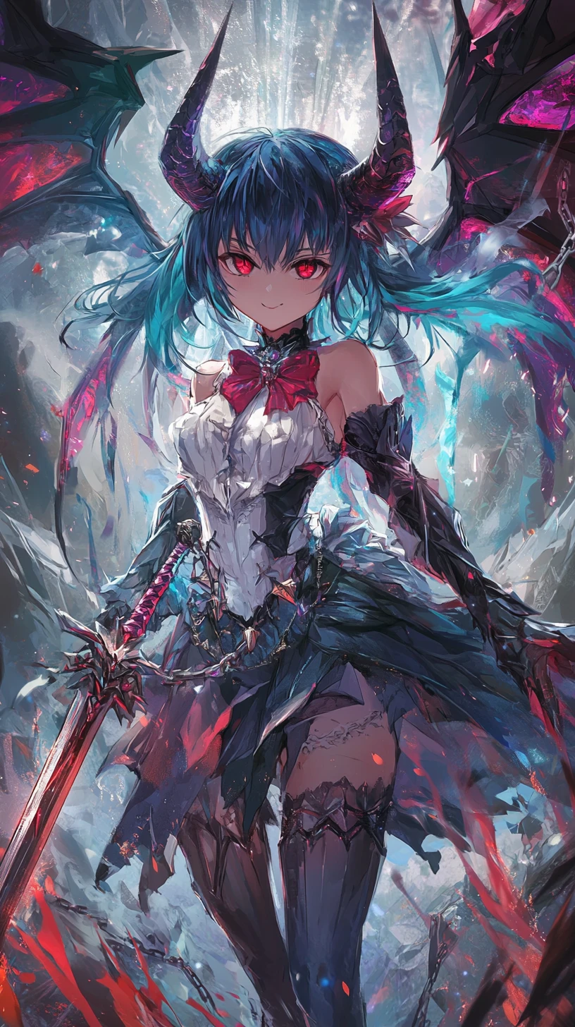 Crystal armored anime warrior girl with spectral sword