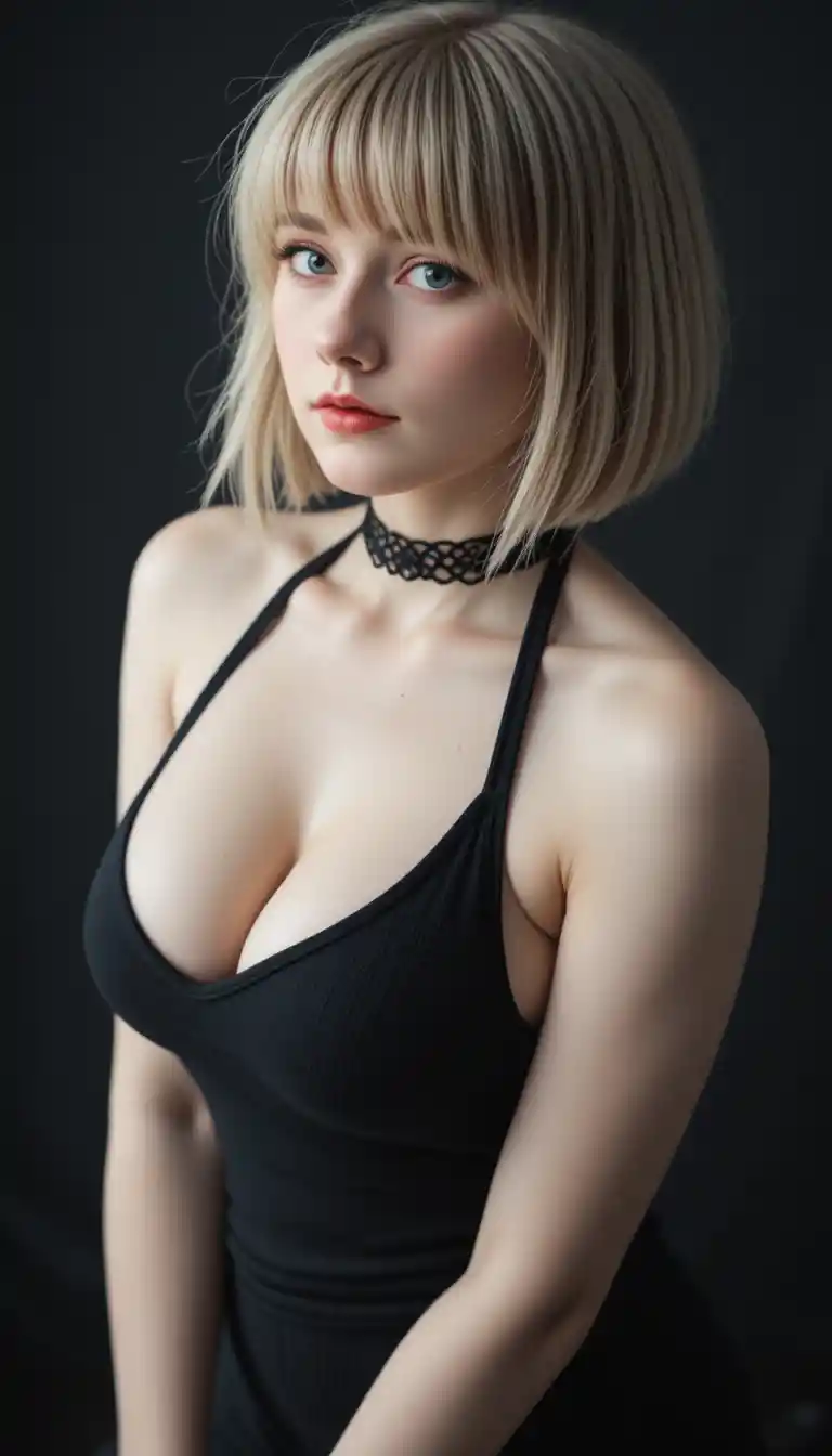 Side view portrait of a flirty goth girl in halter top