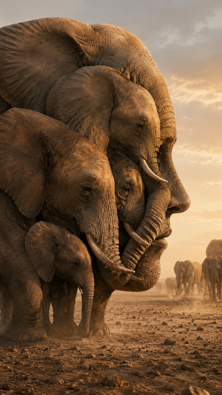 Elephants Form A Subtle Human Face Illusion On The Savanna