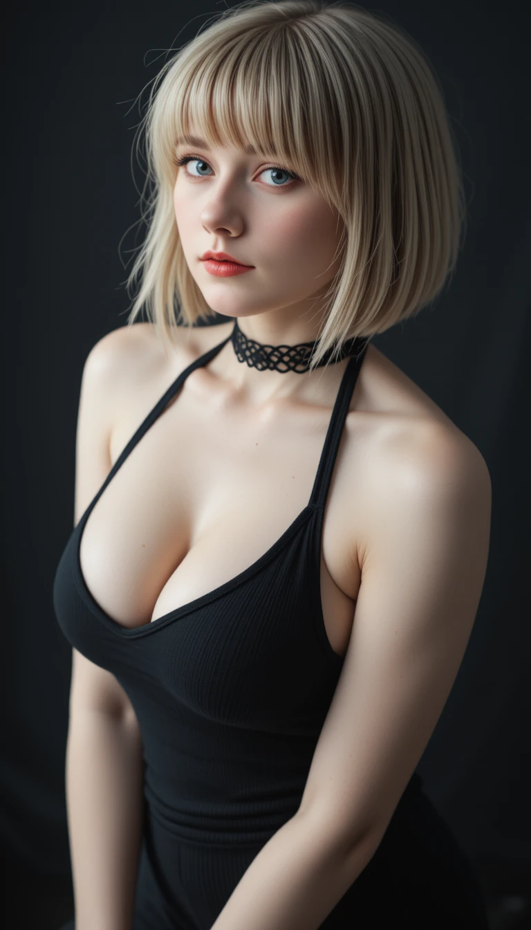 Side view portrait of a flirty goth girl in halter top