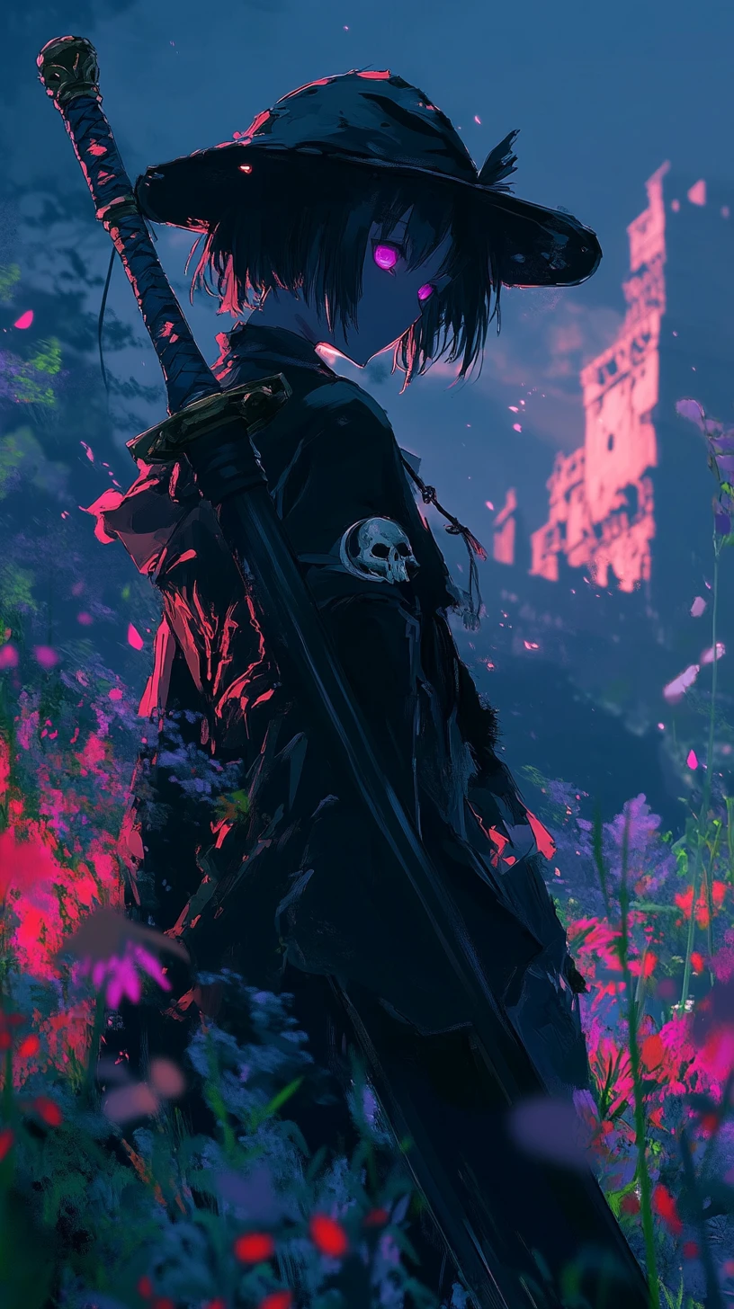 Anime girl warrior with sword and anchor themed outfit