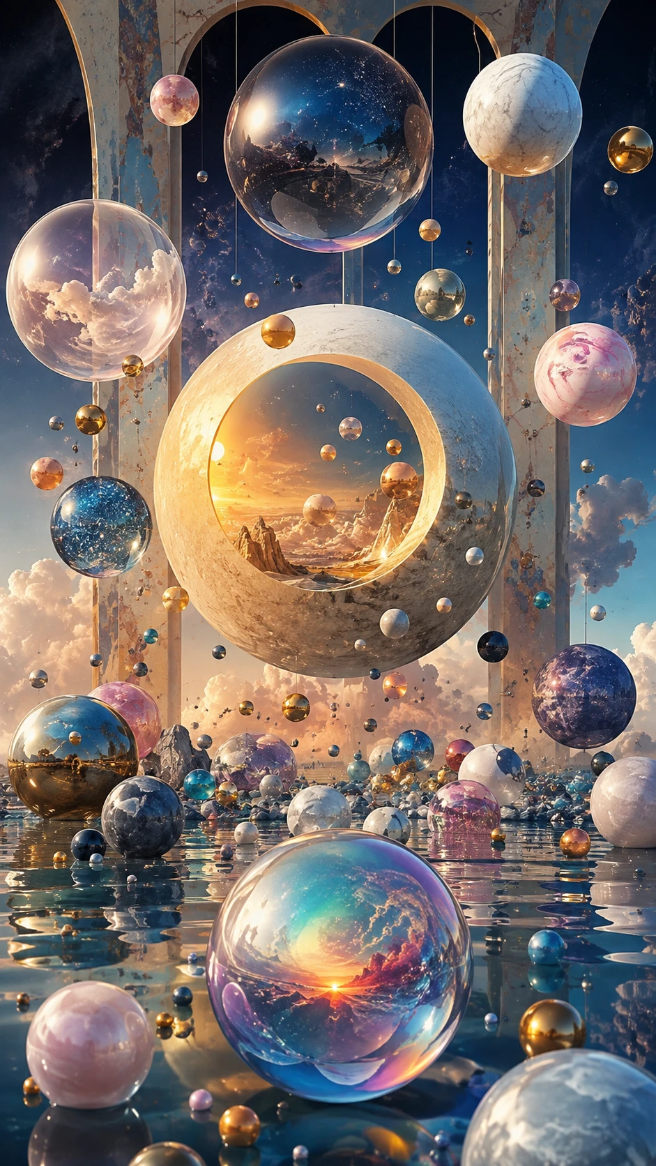 Colorful surreal spheres floating in abstract space