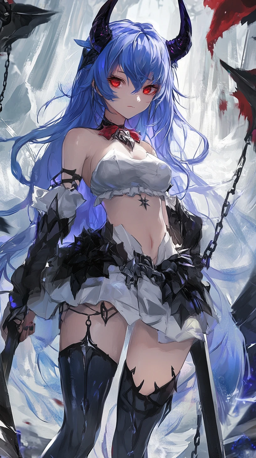 Anime warrior girl with crystal arm before ruined crystal wall