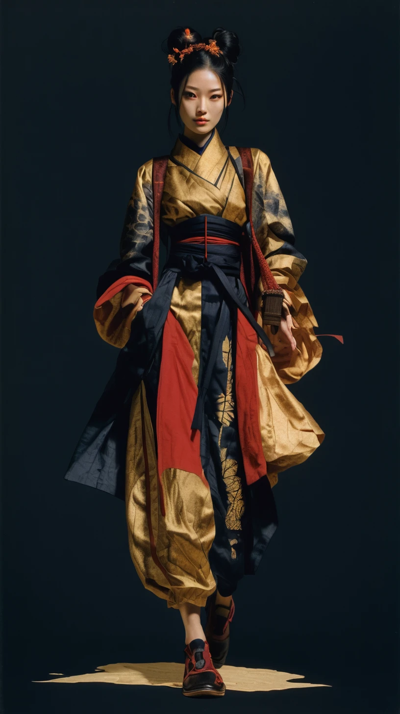 Three cloaked ronin on a tense 1970s style record sleeve