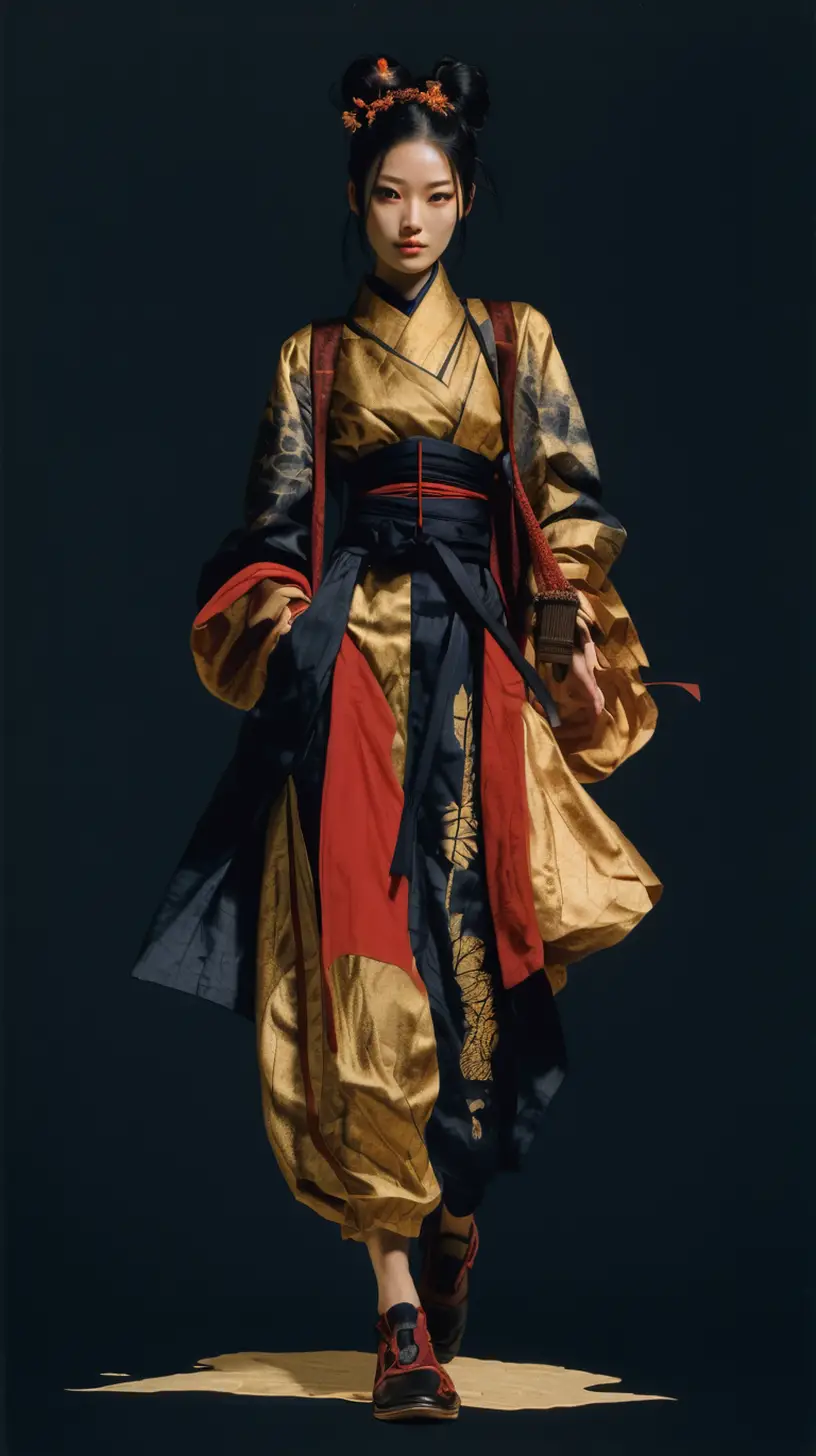 Three cloaked ronin on a tense 1970s style record sleeve