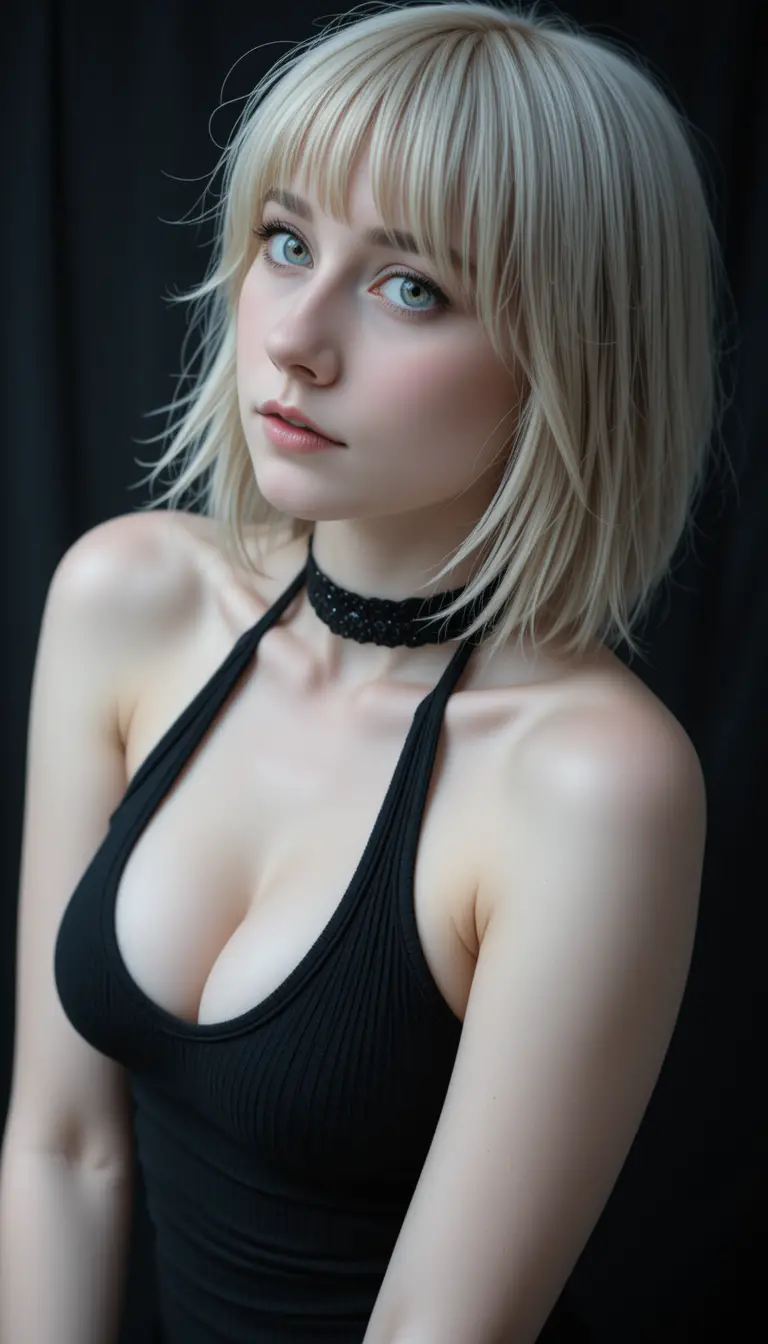 Goth girl portrait in halter top with flirty side pose