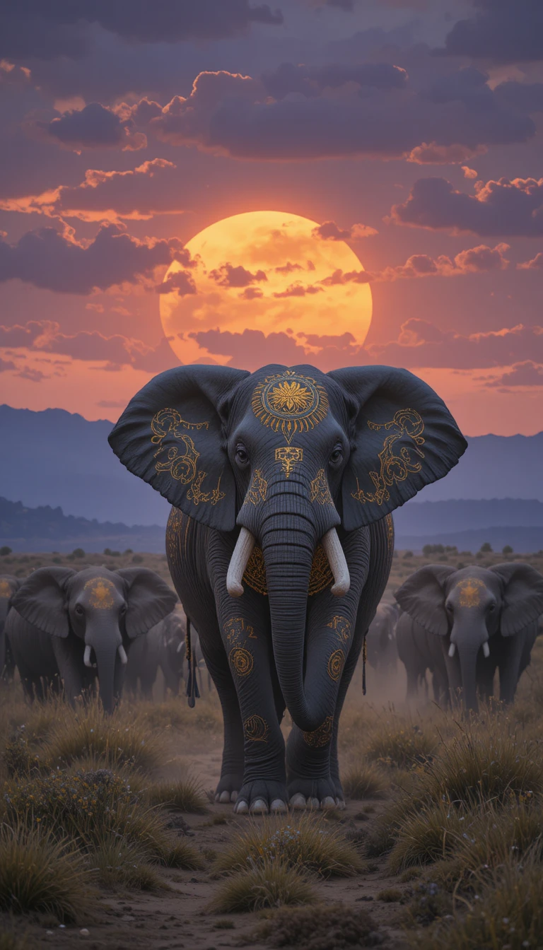 Elderly elephant matriarch leading her herd across the savanna