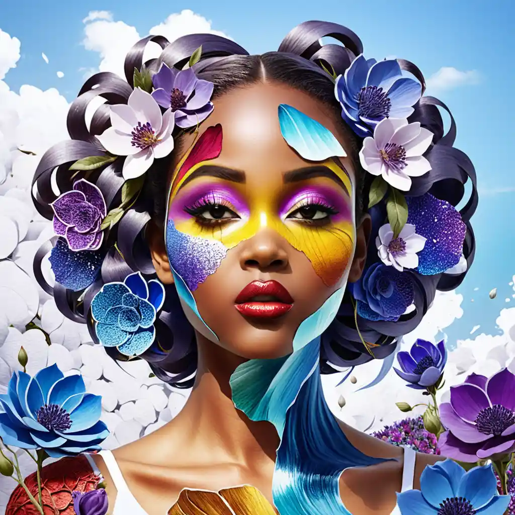 Ink portrait of a black woman with surreal blooming forms