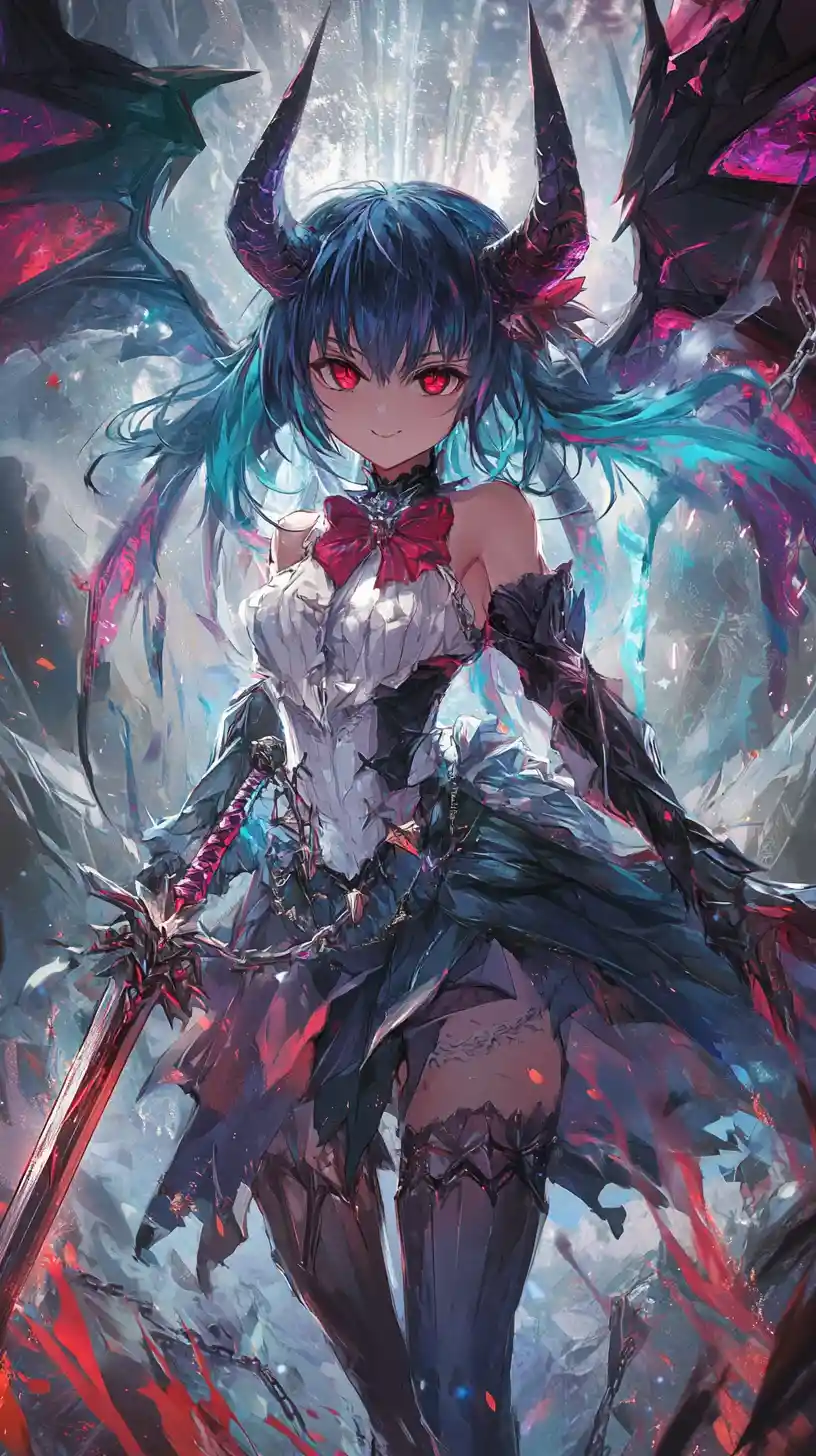 Crystal armored anime warrior girl with spectral sword