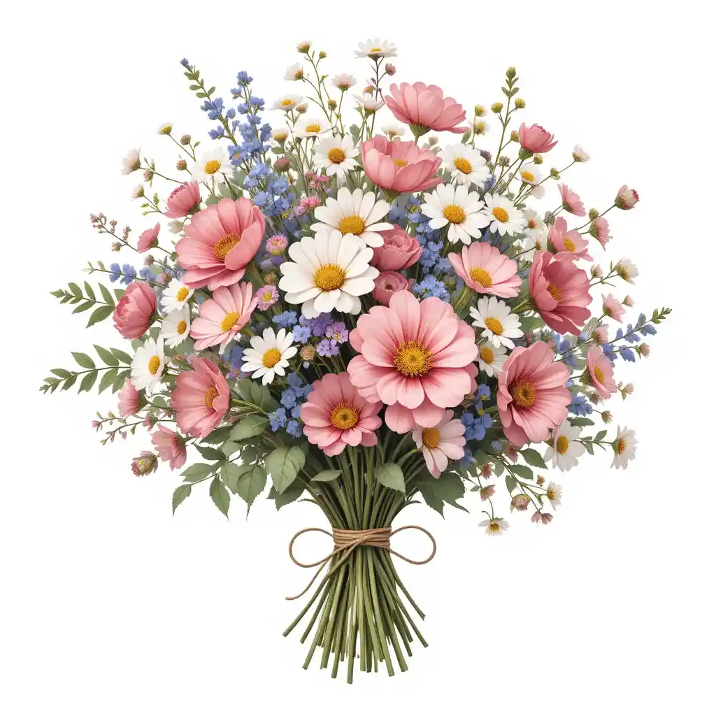 Country garden bouquet of flowers on white background