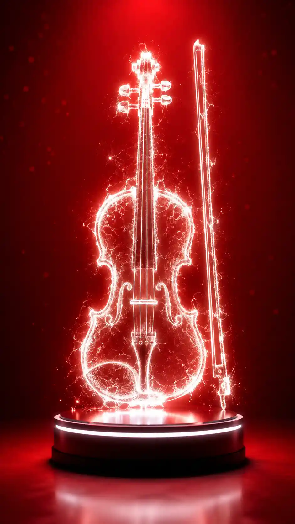 Glowing Violin Of White Lightning On Red Background