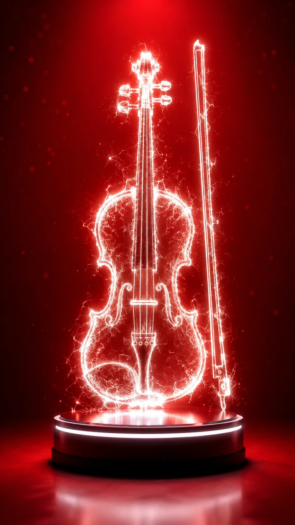 Glowing Violin Of White Lightning On Red Background