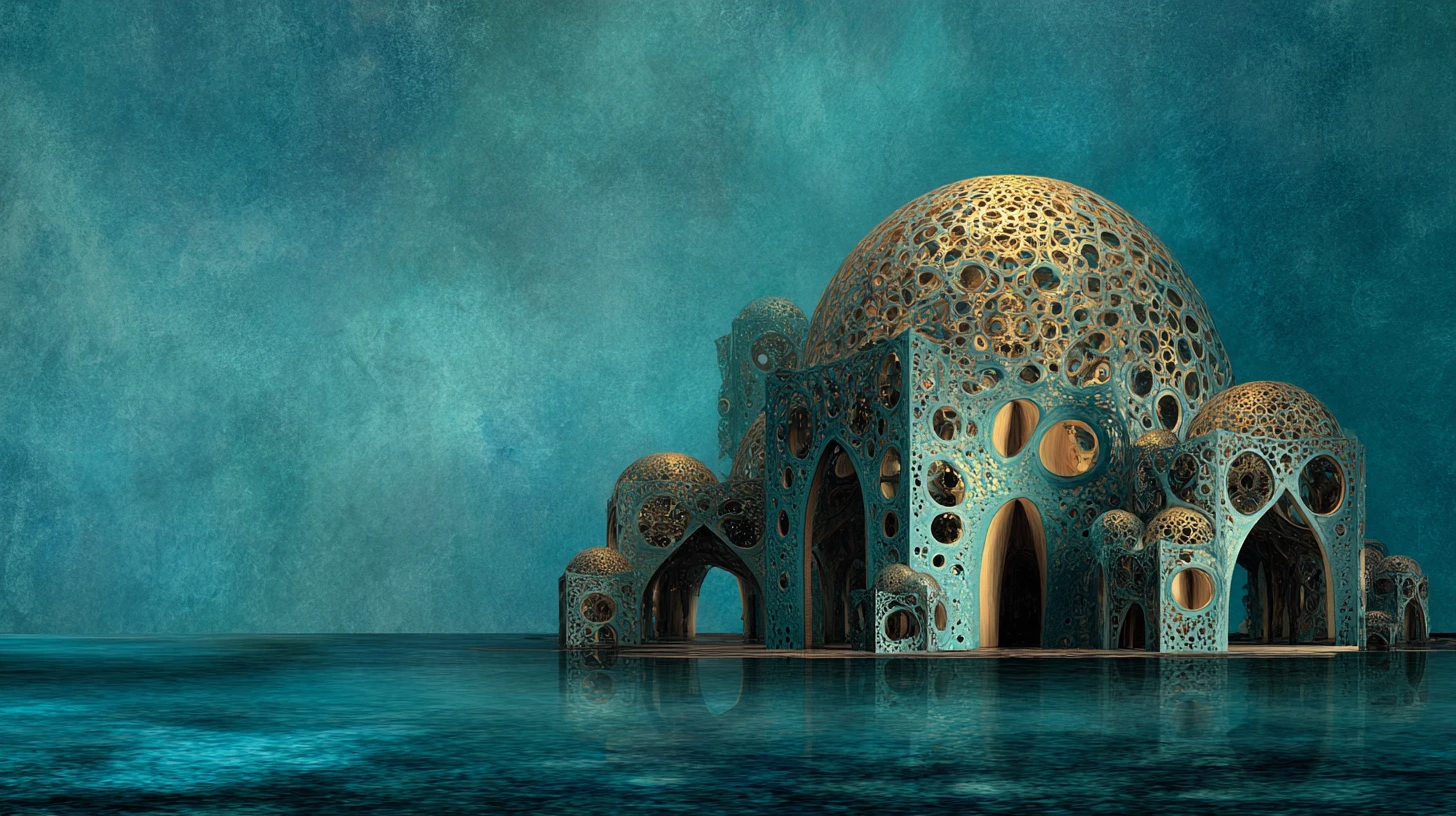 Surreal Fantasy Library With Alien Filigree Architecture