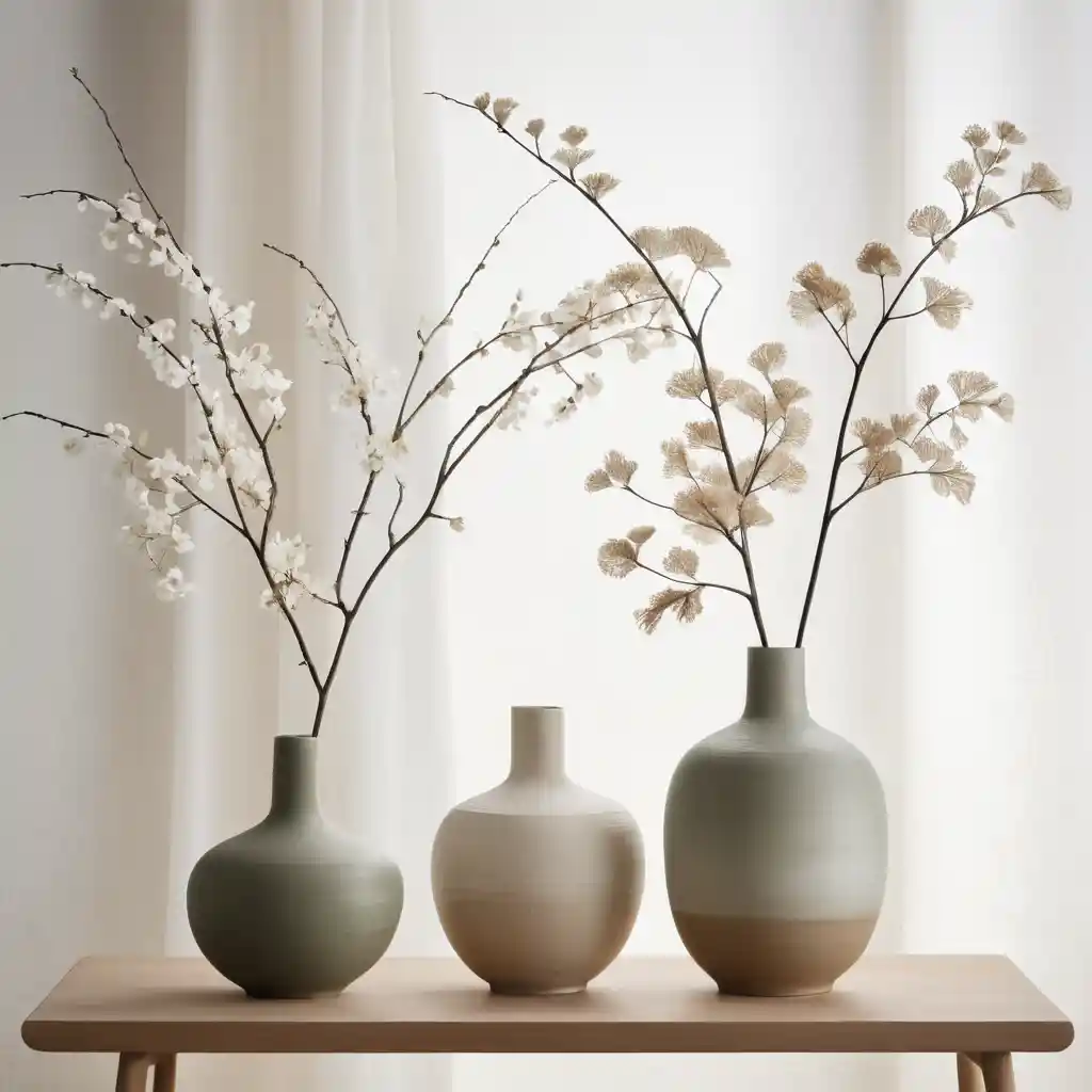 Serene Japandi Interior With Minimal Vases And Natural Textures