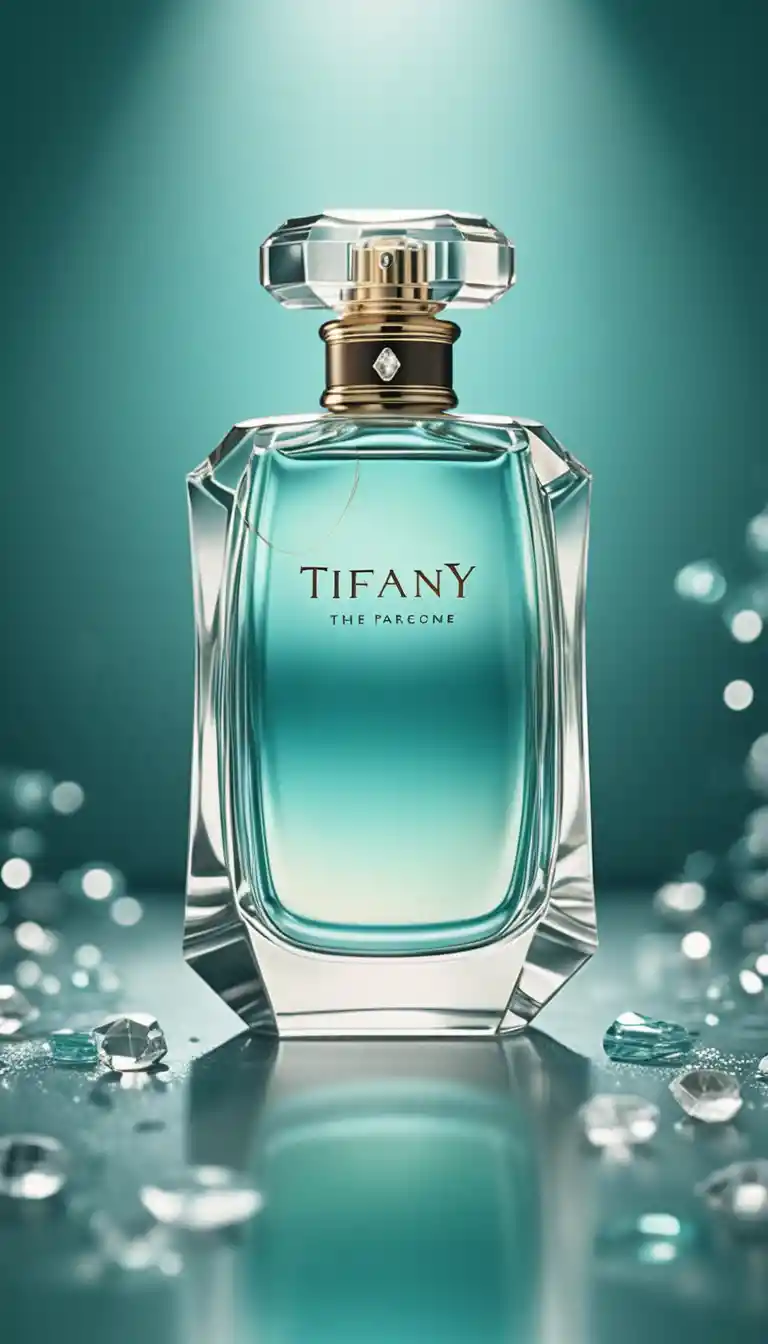 Elegant perfume bottle in iconic blue advertisement style