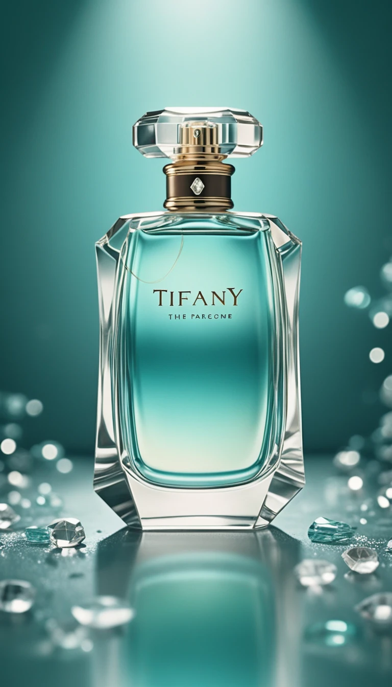 Elegant perfume bottle in iconic blue advertisement style
