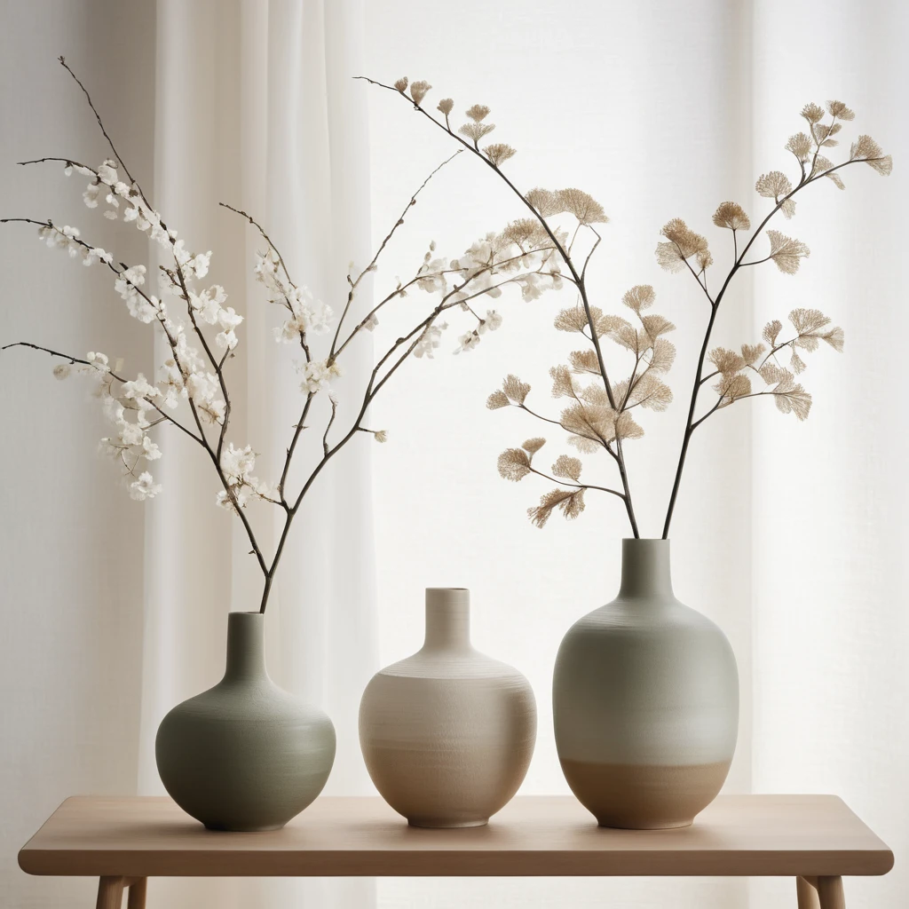 Serene Japandi Interior With Minimal Vases And Natural Textures