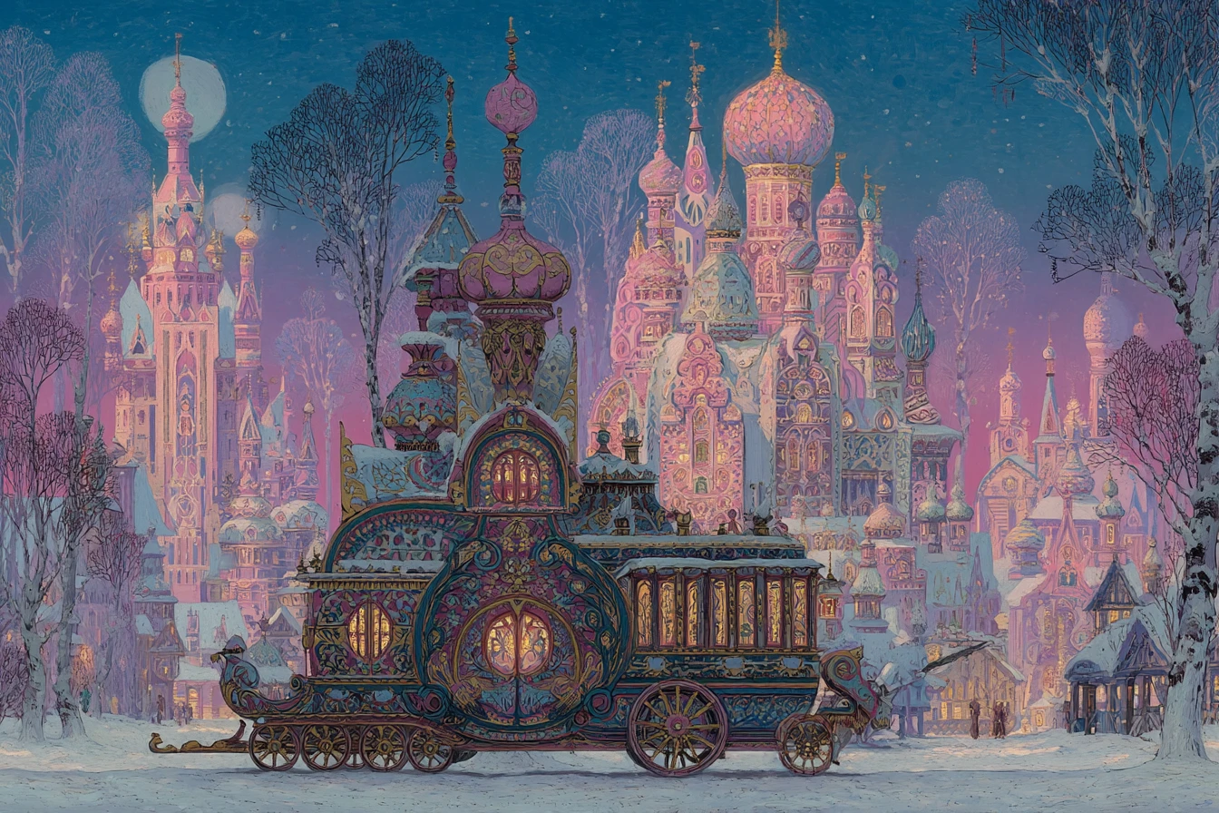 Fantastical Winter Fair In A Snowy Old Russian Town