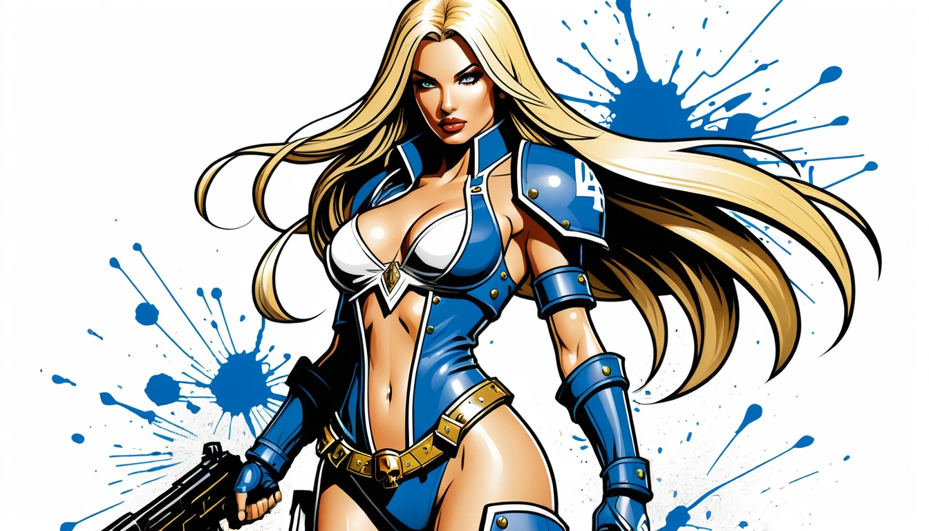 Seductive blonde cosplay woman in full body fantasy pose