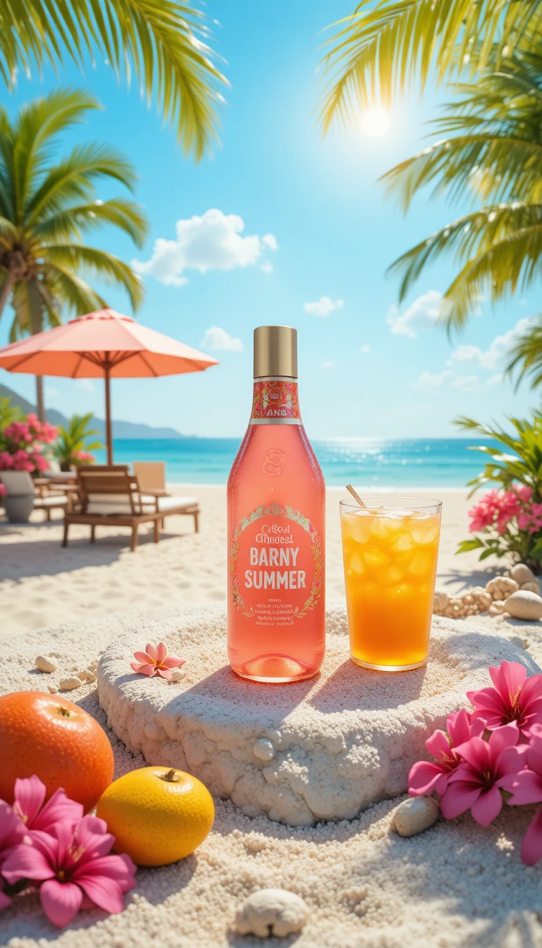 Summer product on a sunny beach with vibrant colors