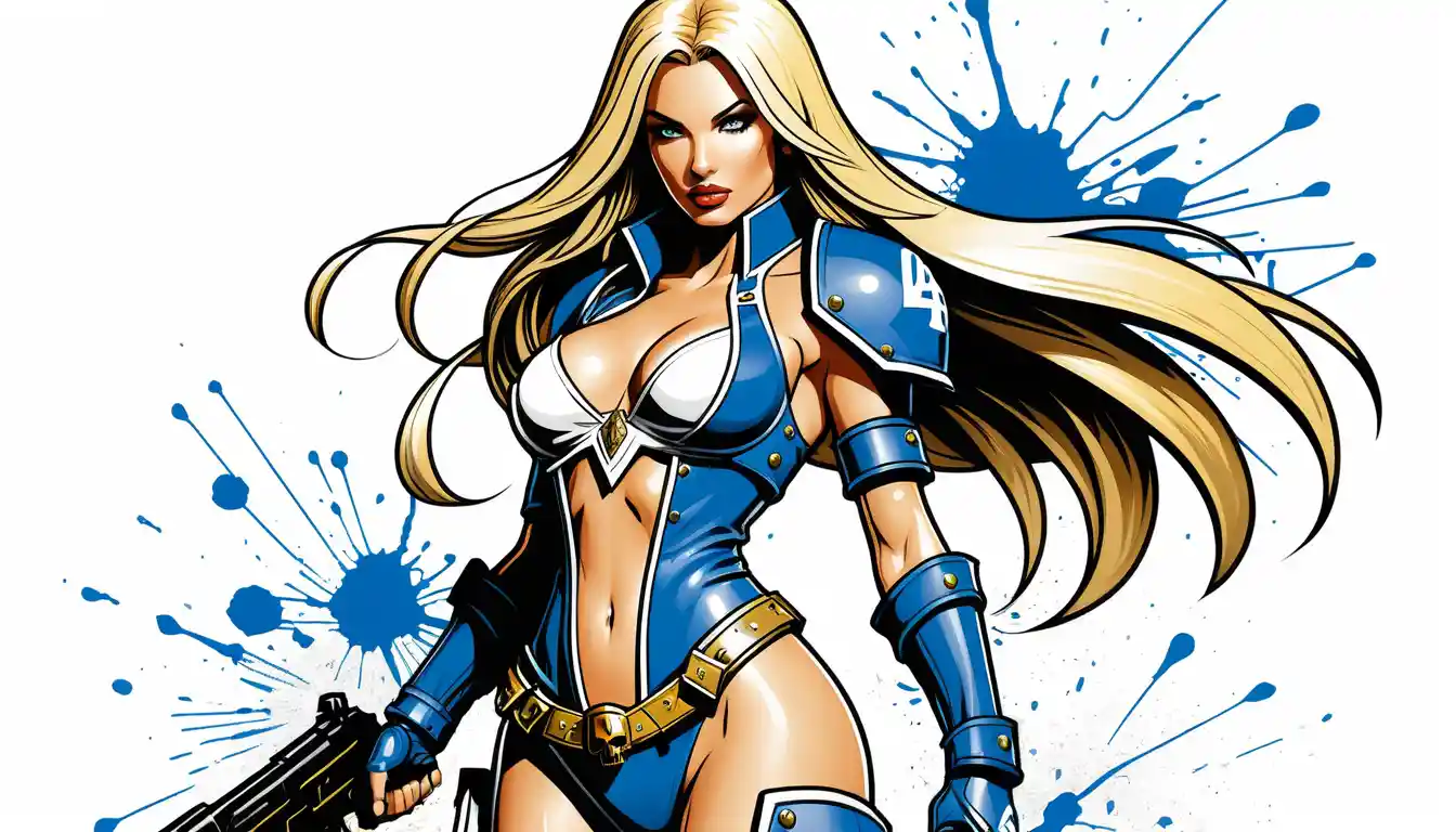 Seductive blonde cosplay woman in full body fantasy pose