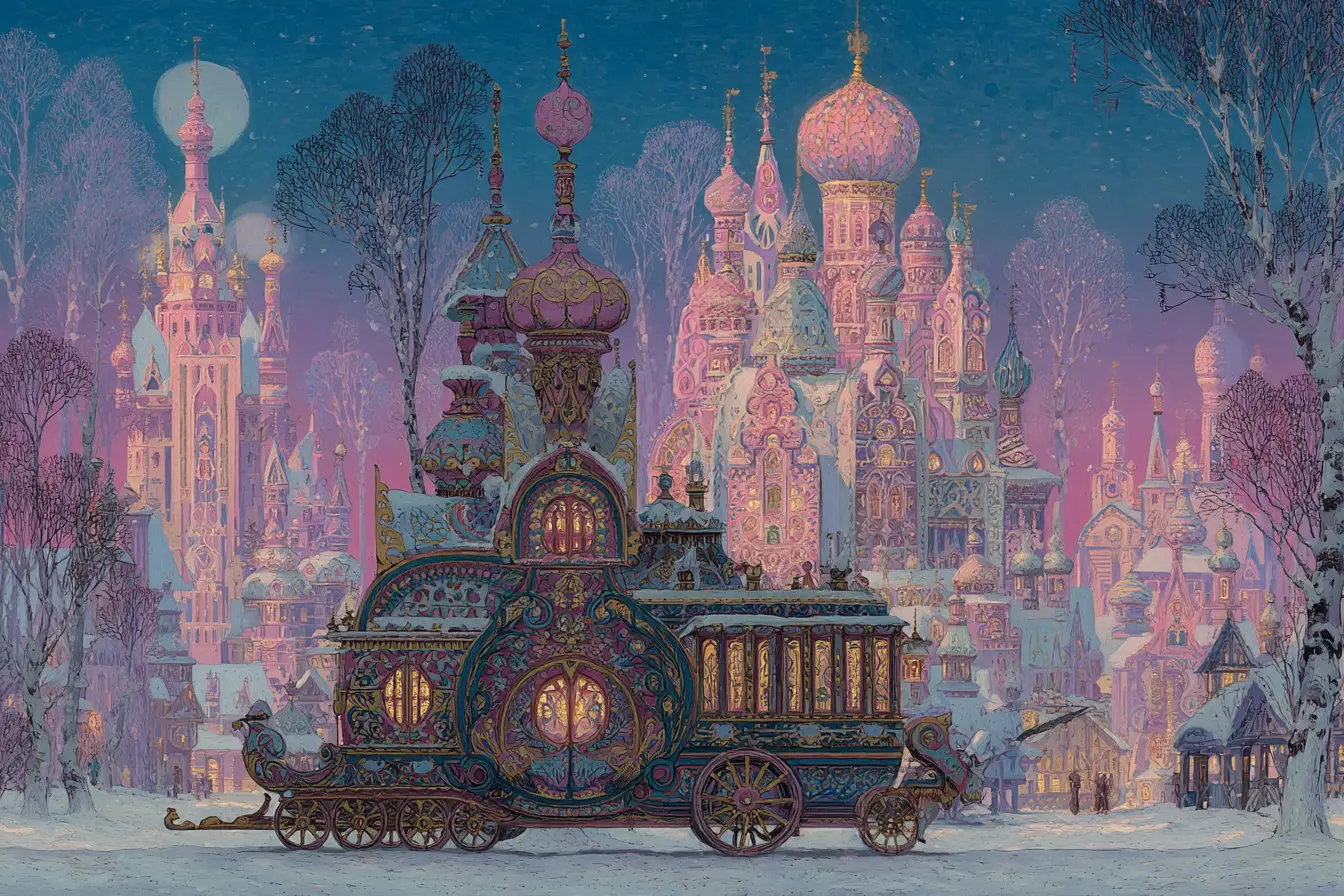 Fantastical Winter Fair In A Snowy Old Russian Town